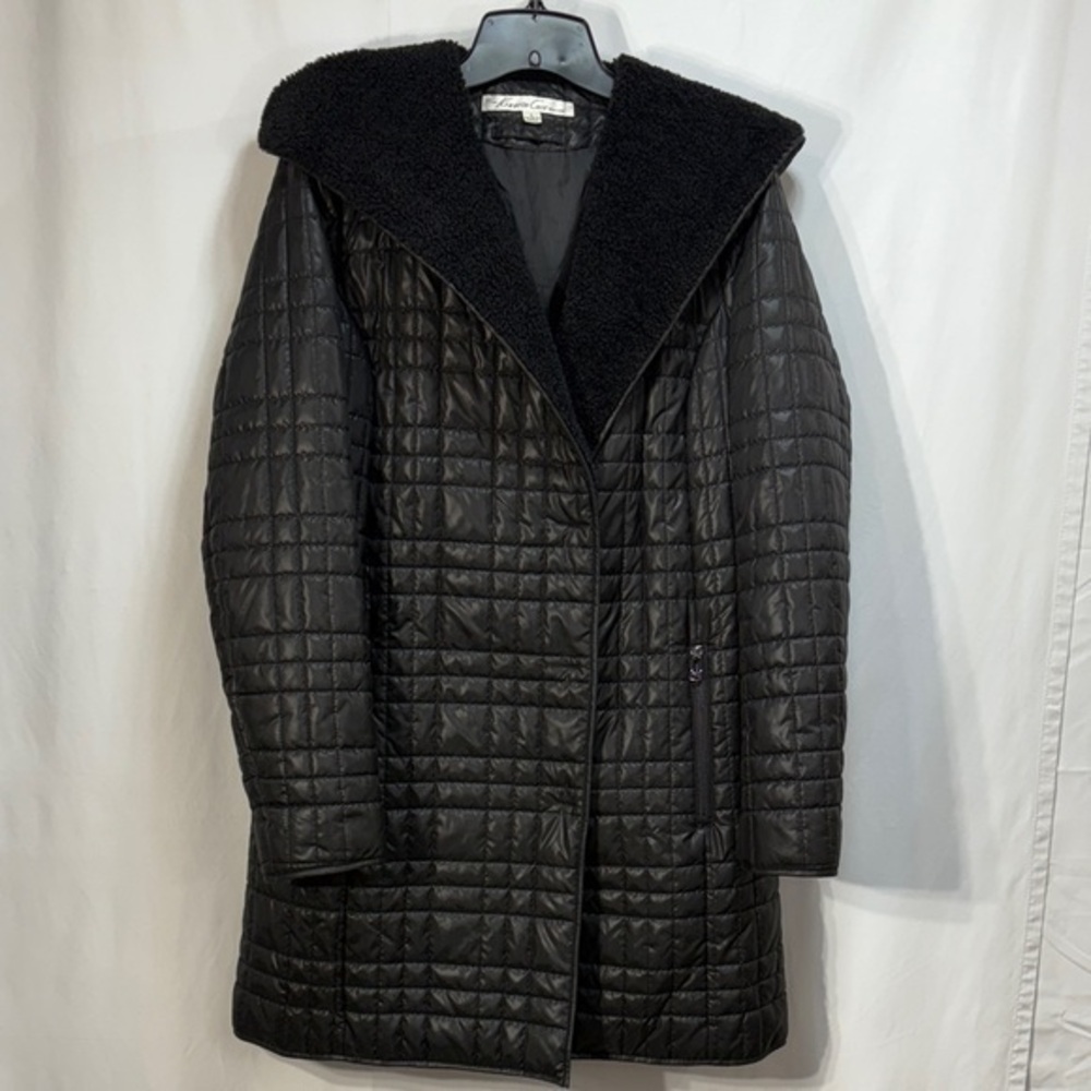 ♠️ Kenneth Cole New York Black Quilted teddy hooded Coat::
